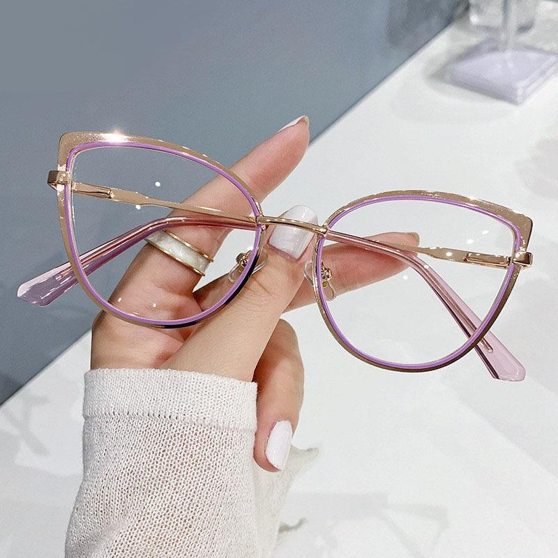 Cat'S Eye Retro Glasses Frame Classic Glasses Flat Glasses Can Be Matched With Glasses Metal Frame Women'S Plain Glasses