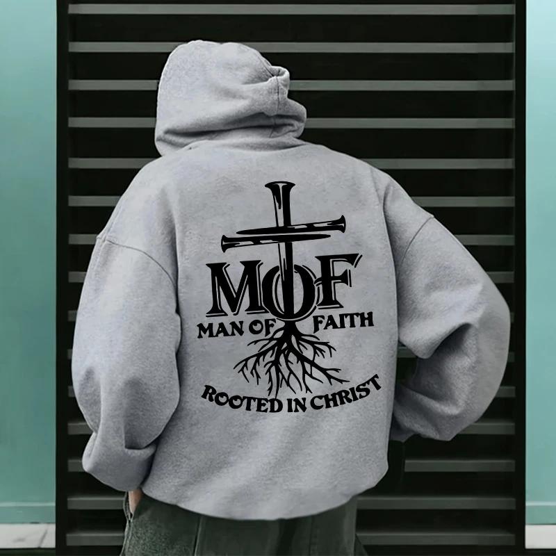2025 Hot Sale Men's Hoodie Man of Faith Jesus Print Hooded Sweatshirts Autumn Winter Daily Casual Sporty Fashion Hoody Outerwear