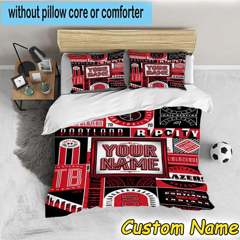 3pcs Custom Name Portland Blazers Artwork Bedding Set Includes 1 Duvet Cover & 2 Pillowcases for All Seasons Dormitory Home Decor Christmas gifts