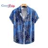 Мужская рубашка с коротким рукавом, темно-синяя рубашка с принтом кешью для мужчин, лето 2025 г., новая коллекция