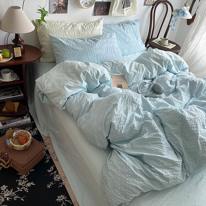 Набор из 4 предметов из облачного хлопка в полоску Однотонная простыня Наматрасник Пододеяльник Набор из 3 предметов