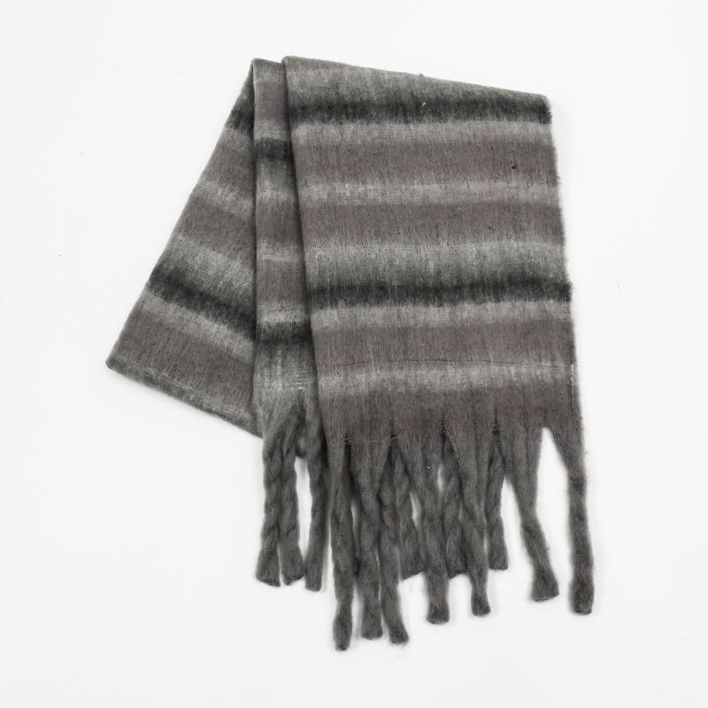 New Mohair Scarf Winter Women's High-end Color Matching Striped Couple Warm Thickened Scarf Shawl