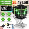 360° Ротационный LD Зеленый Лазерный Уровень 3D 12 Линий Перекрестный Самонивелирующийся Измерительный Инструмент Светодиодный Дисплей