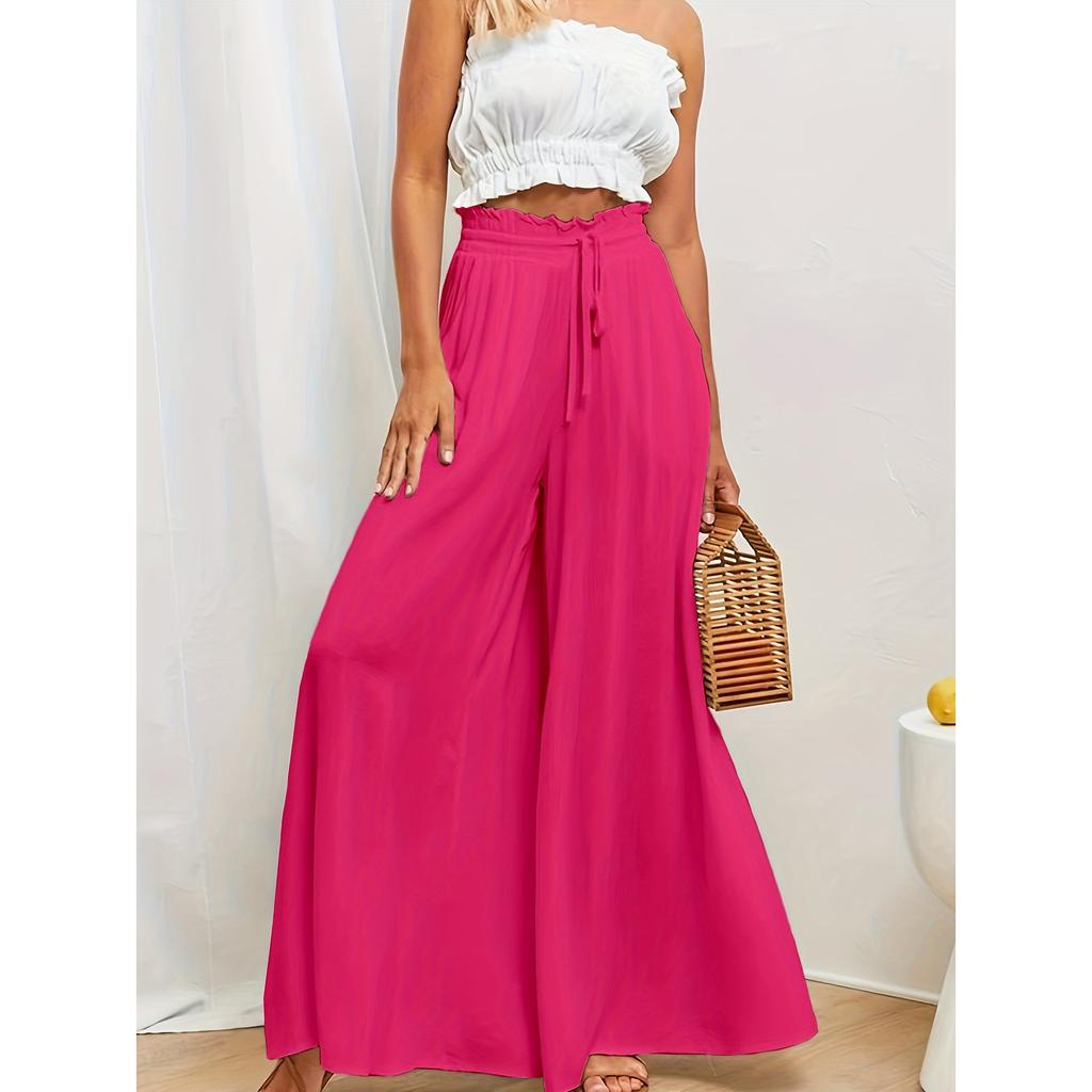 Летние женские повседневные брюки широкого кроя с эластичным поясом для похудения