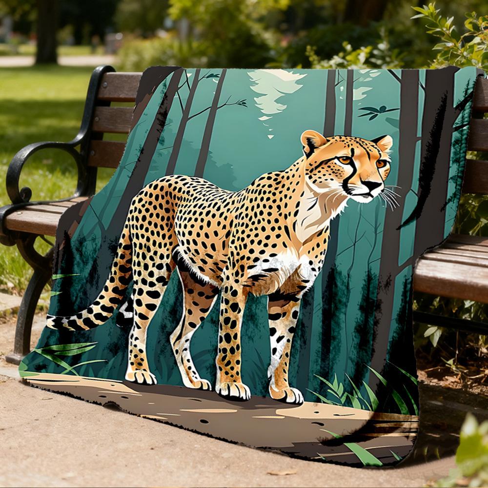 1pc Cheetah Print Throw Blanket Polyester Fiber, Lightweight Flannel, Soft & Warm, All Season Use for Outdoor, Camping Digital Print
