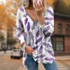 Women Autumn Purple Feathers Printed Long Sleeve T-Shirts Loose V-Neck Plus Size Tee Shirt Tops Comfy Blouse