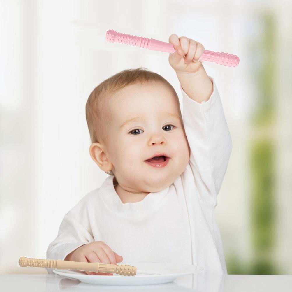 5Pcs Hollow Teething Tubes for Baby Soft Silicone Teether Baby Teething Toys with Cleaning Brush