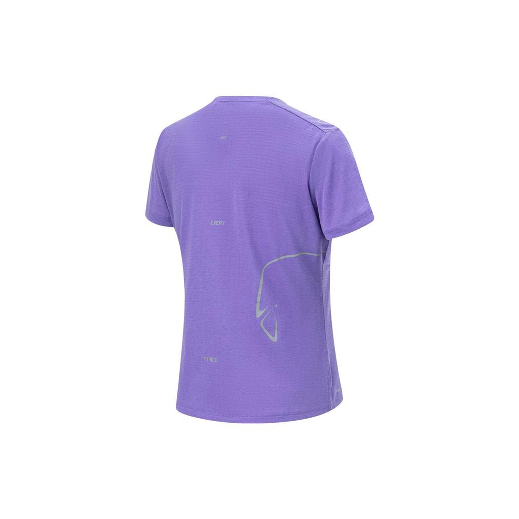 Футболка Li Ning Running Series из сплошного цвета, быстросохнущая, дышащая, с коротким рукавом, женская, флуоресцентно-звездно-фиолетовая ATST530-8