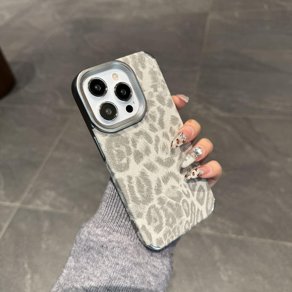 Korean Leopard Print Leather Case for iPhone 16 15 14 13 12 Pro Max 11 Stylish Animal Pattern Soft Shockproof Back Cover Coque