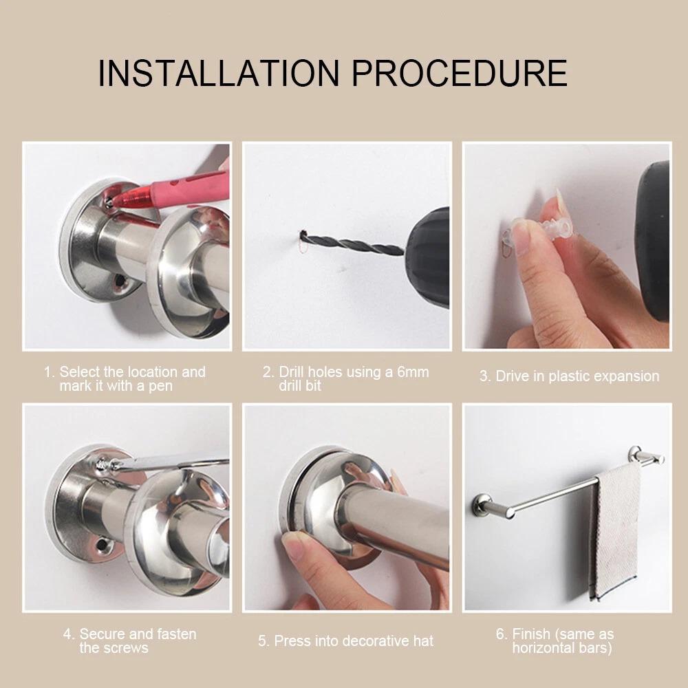 1PC 30cm Towel Bar Stainless Steel Towel Rack Extended Thickened Single Double Pole Bathroom Hotel Grade Wall Mounted Holder