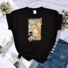 Ukiyo E Cat Cute Cartoons Print Tops Womens Fashion Crewneck T Shirt Hip Hop Sweat Loose T-Shirts Casual Crewneck Womens Tshirt