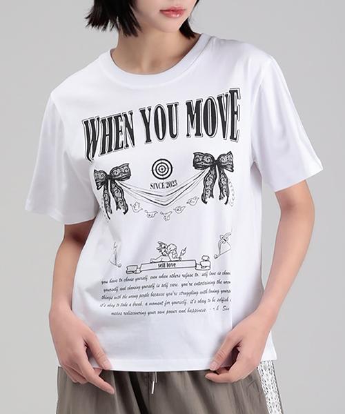 WHEN YOU MOVE Ribbon Lace Graphic Short Sleeve T-Shirt White