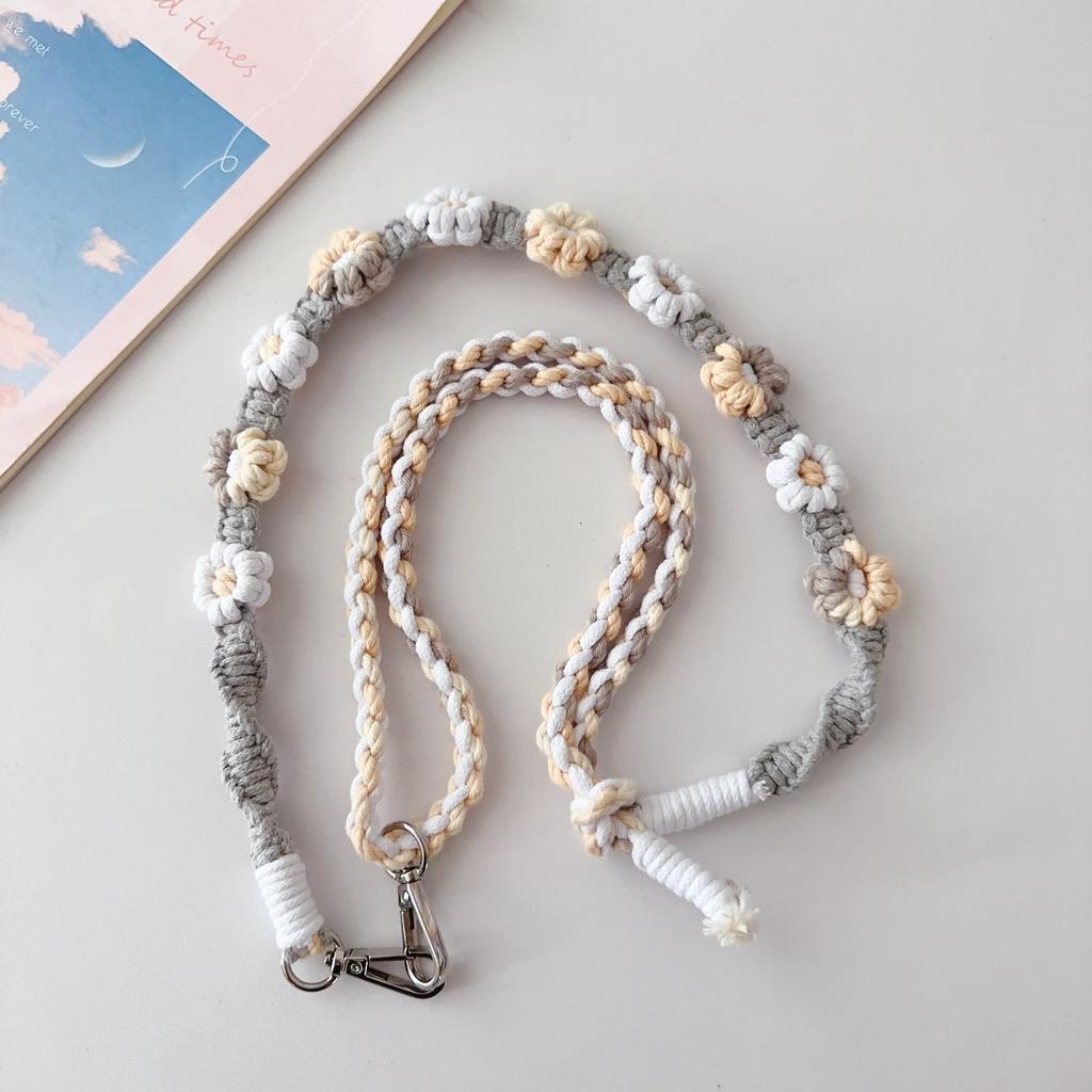 Braided Flower Phone Lanyard Cotton Rope Adjustable Crossbody Strap,Length: 120cm