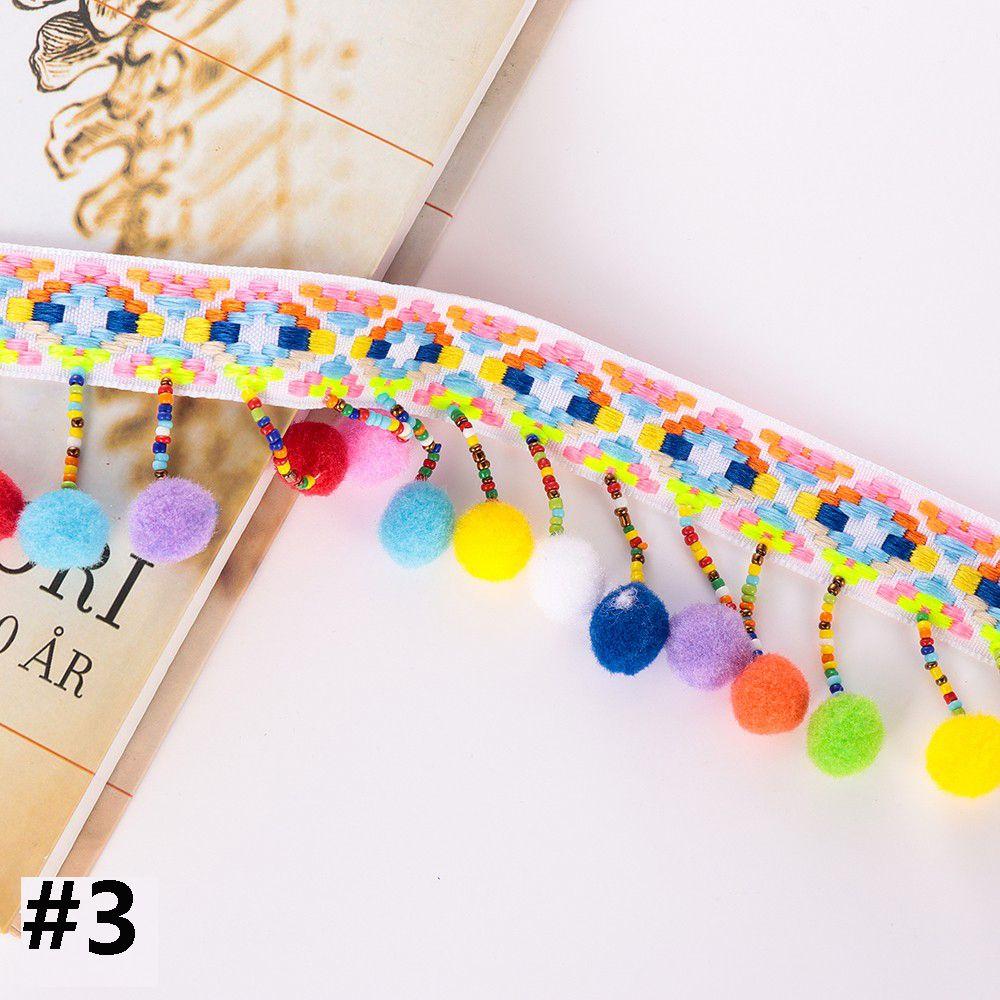 1yard Dress Costume DIY Craft Fabric Pompom Bohemia Ribbon Tassel Lace Trim Embroidered