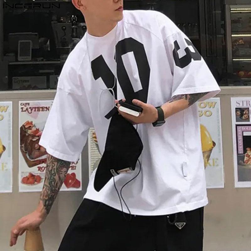 INCERUN Oversized Men O Neck Print Half Sleeve Summer T-Shirts Tops
