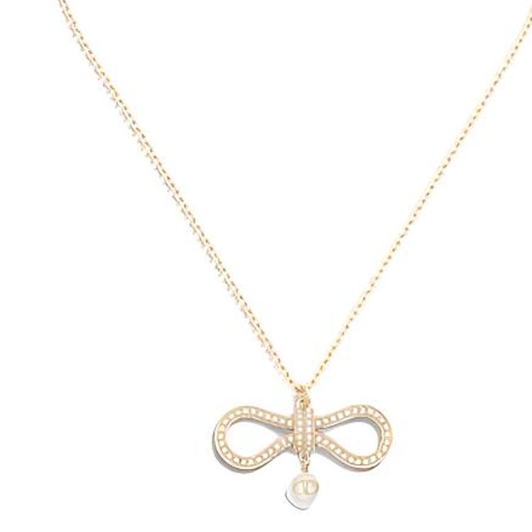 Dior Bow Pendant With Silver Crystal And Resin Necklace Women necklace Gold N3125WOMCY-D03S