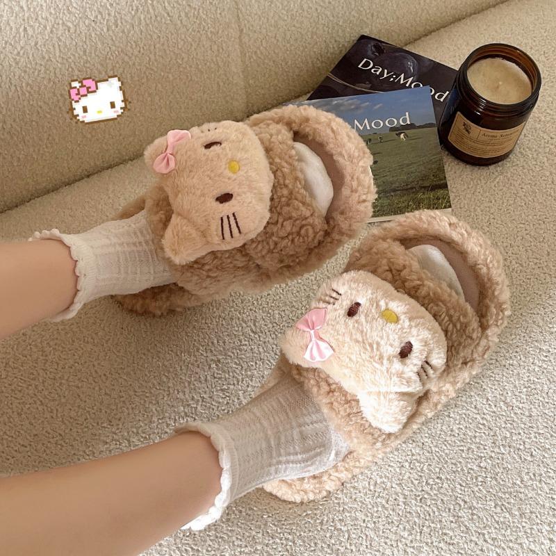 Модные мультяшные плюшевые тапочки 2024 Зима Новые домашние хлопковые тапочки Теплые Толстая подошва Милые домашние туфли Женские