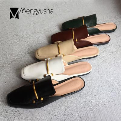 Модные шлепанцы больших размеров 35-44 с металлическими полосками, женские шлепанцы на плоской подошве с квадратным носком, верхняя одежда, новые шикарные шлепанцы из микрофибры ярких цветов