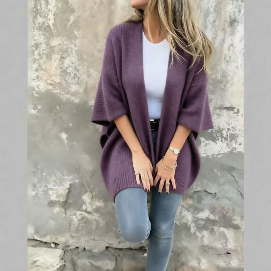 2026 women's sweater European and American loose and lazy solid color cardigan autumn and winter new bat sweater jacket women
