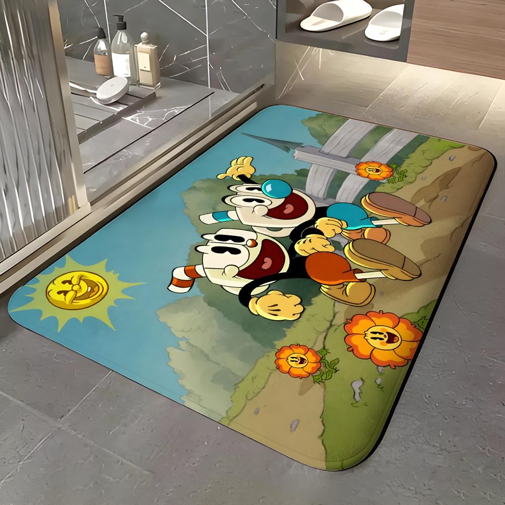game C-Cuphead Floor Mat Soft Flannel Entrance Door Mat Non Slip Absorbent Bathroom Bedroom Floor Rug