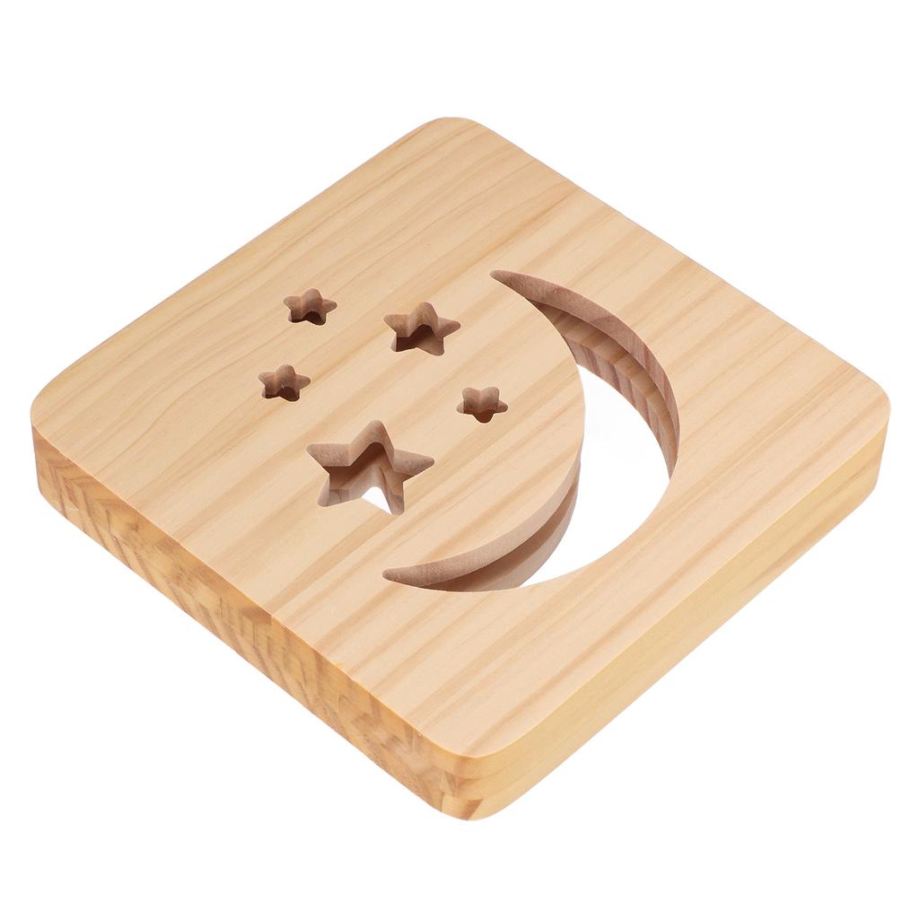 Деревянный 3D светодиодный светильник с рисунком луны и звезд, защита глаз, USB-блок питания, теплый белый ночник f