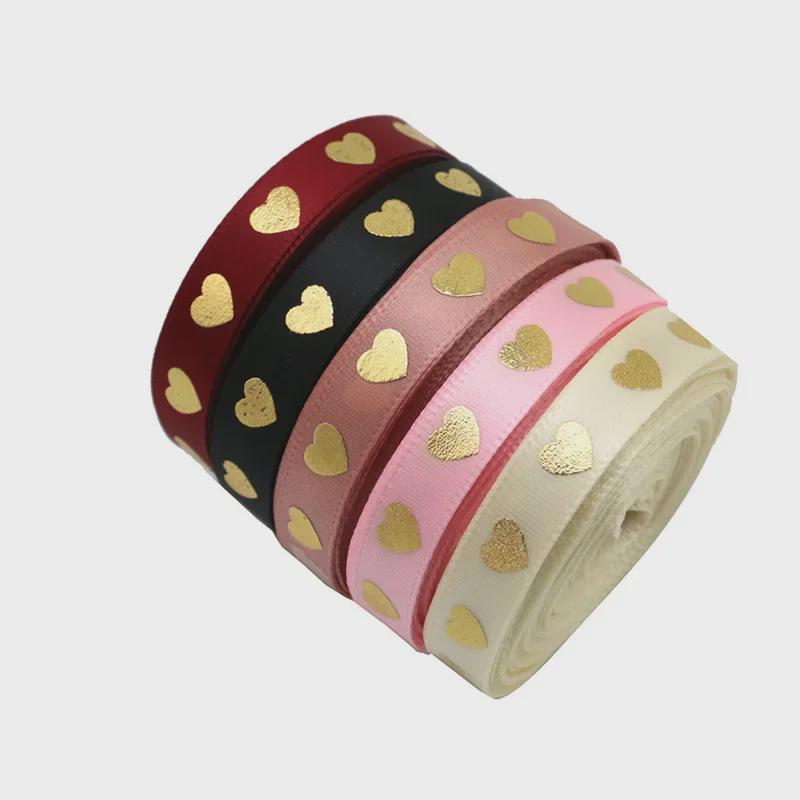 Лента для горячего тиснения с принтом «Любовь» с золотым персиковым сердцем, 1 см, 10 м/рулон — идеально подходит для упаковки подарков