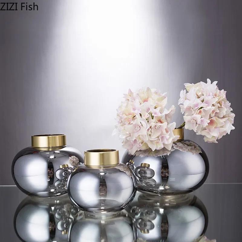 Creative Transparent Elliptic Glass Vase Desk Decoration Flower Arrangement Flower Pots Modern Floral Vases Room Aesthetic Decor