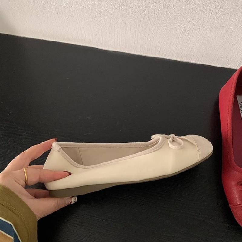 CNMR Элегантные женские балетки с бантом и круглым носком, удобные женские кожаные мокасины, одинарные туфли