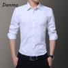 Danmo модная хлопковая рубашка с длинным рукавом, однотонная, облегающая, мужская, социальная, повседневная, деловая, белая, черная, классическая рубашка, большие размеры