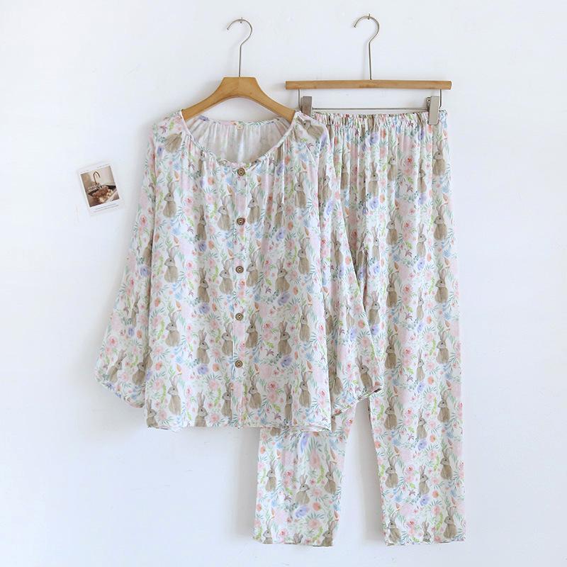 Женский повседневный пижамный комплект из бамбукового волокна - Милый весенне-летний стиль знаменитостей из Интернета с топом с длинными рукавами и брюками