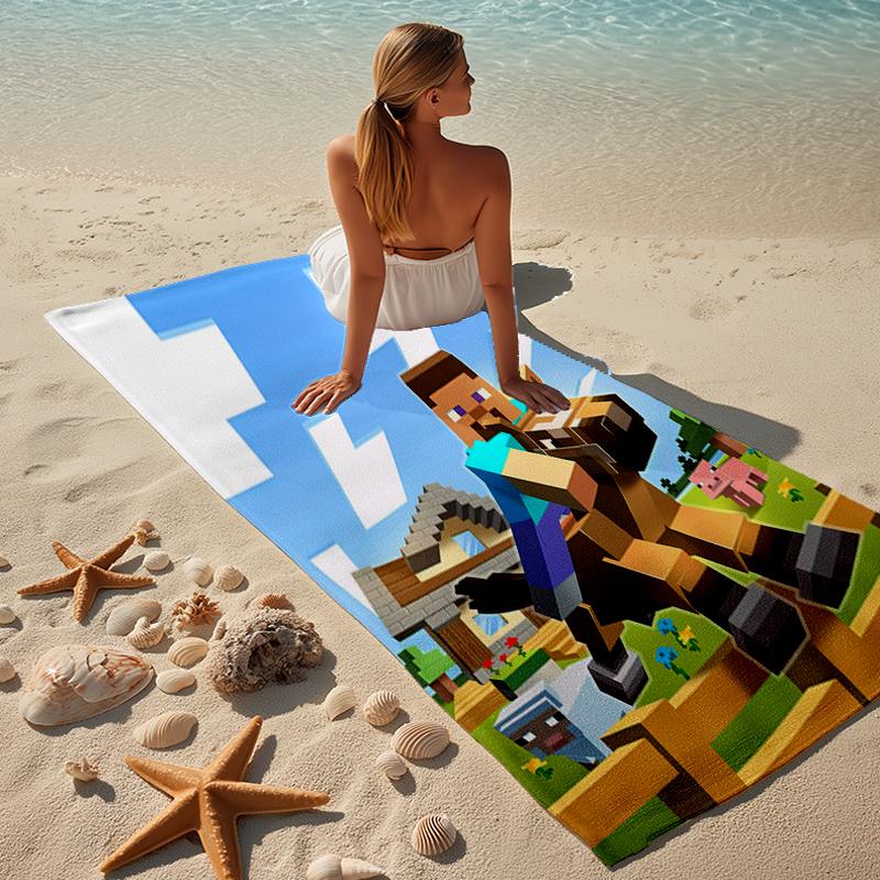 proof beach towel with a Minecraft5 pattern - soft,absorbent,quick-drying,machine washable - perfect for swimming,camping,bathing