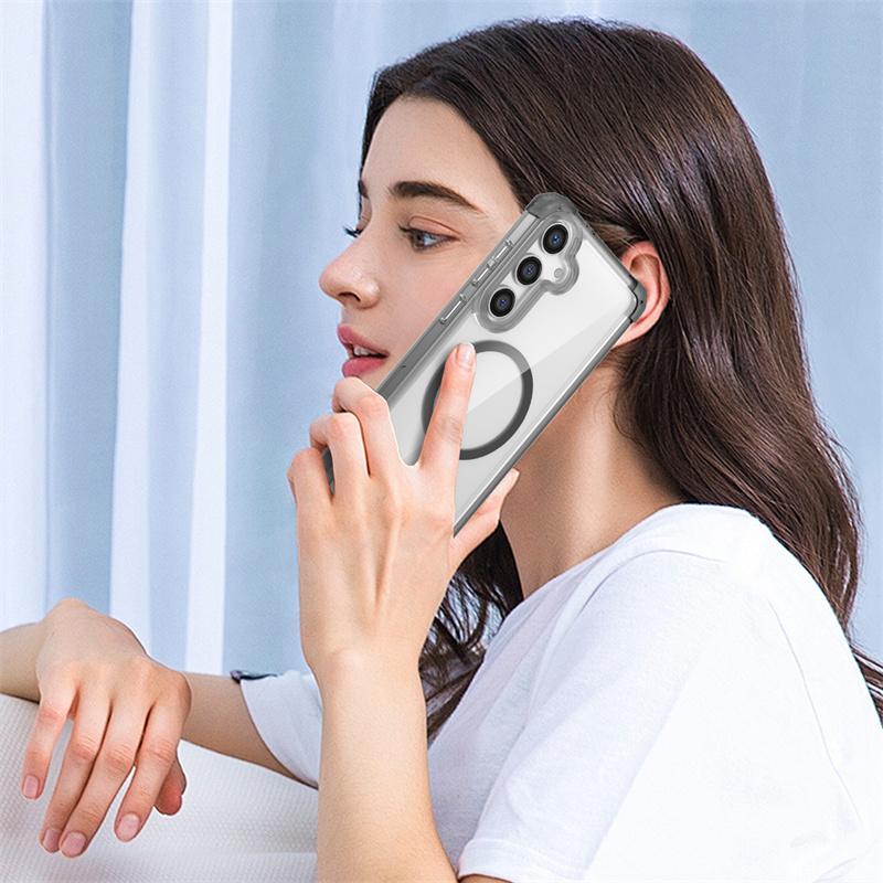 Прозрачный магнитный абсорбирующий бампер для Samsung Galaxy S24 S23 S22 S21 Note 20 Plus Ultra Protective Case Full Protection Cover