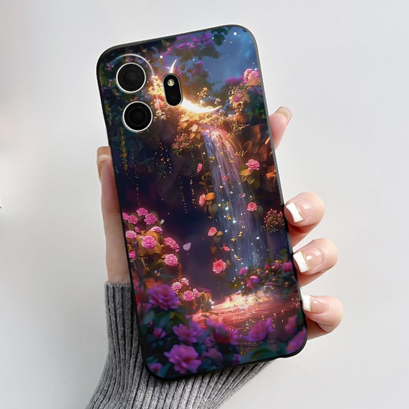 Phone Case For TCL NxtPaper 70 Pro Bumper Black Silicone Shockproof Soft Casing Pattern New Design Love Moon Pattern Cover