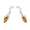[R3697] - Silver Earrings 'Inspiration' Cognac Amber (rhodium) - 30x8mm