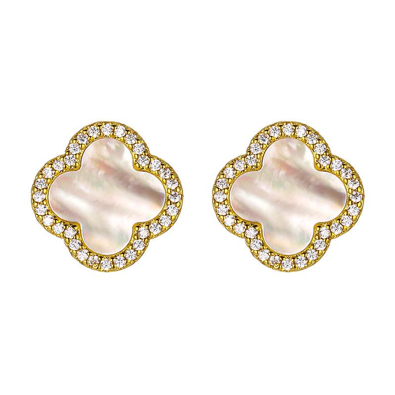 Набор украшений Натуральная белая ракушка Серьги-клевер Ожерелье Браслет Полный женский Высокая мода