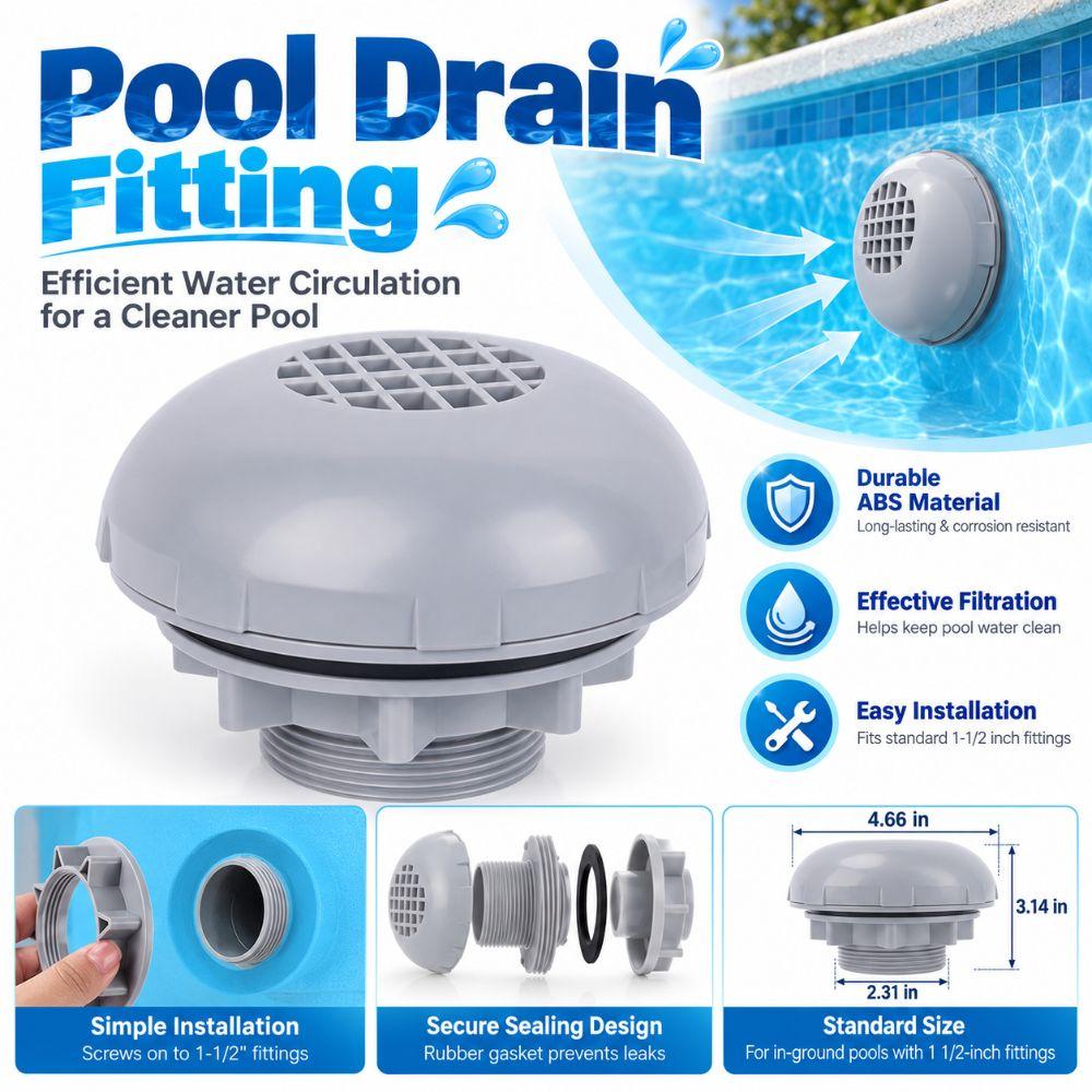 With Rubber Gasket Pool Drain Fitting Grey Plastic Pool Drain Plug Dome Cover Replacement Parts