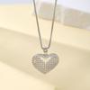 Copper Real Gold Plated Hollow Full Zircon Love Heart Pendant Necklace Women Light Luxury Simple Versatile Collarbone Chain Jewelry Gift