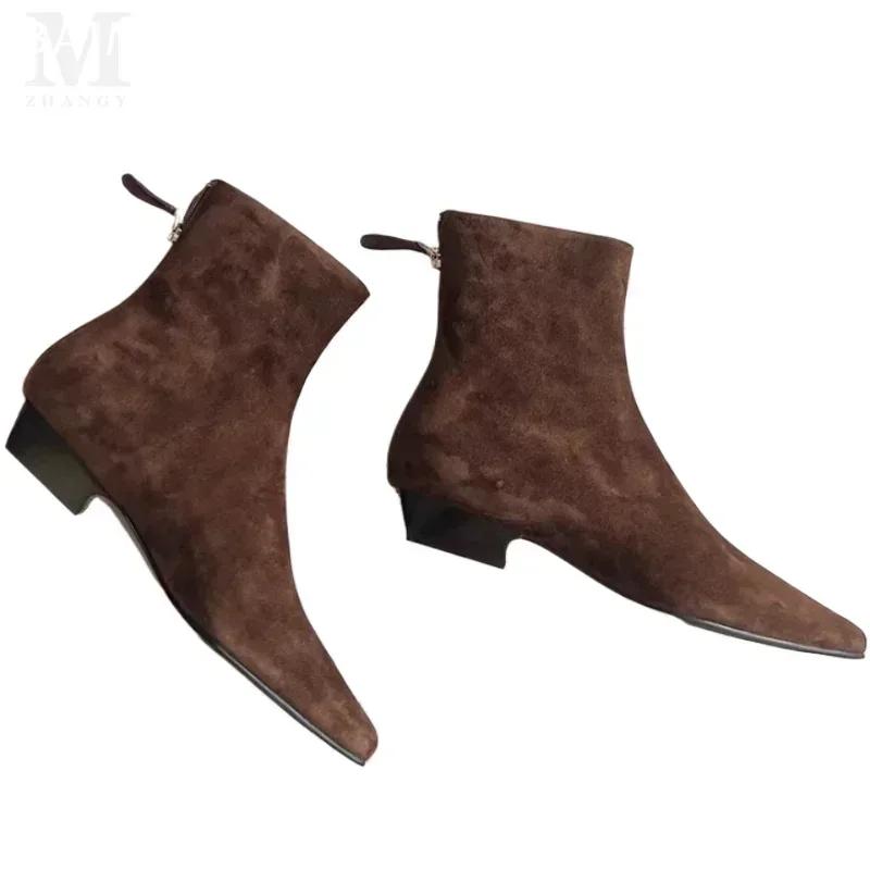 Замшевые ботильоны для женщин на плоской подошве, элегантная женская обувь 2024 года, тренд, зима, готика, гладиатор, повседневная, зимняя, мотоциклетная, Botas De Mujer