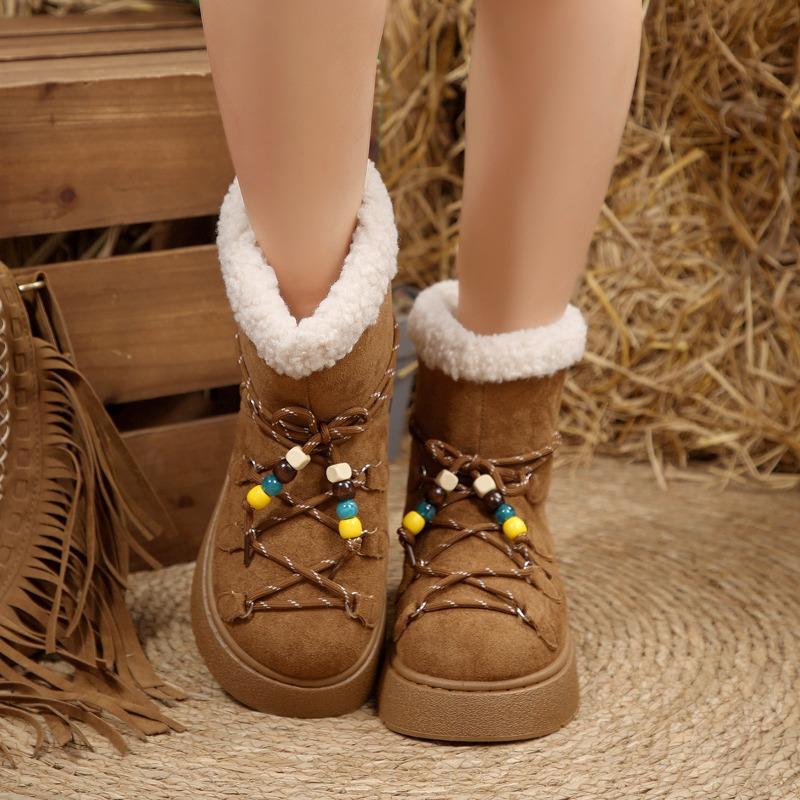 Женские зимние ботинки 2025 Зимний новый стиль Флисовые теплые ботильоны на шнуровке Повседневные и универсальные Женские ботинки на толстой подошве Большой размер