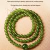 Женский многорядный браслет из натурального зеленого жадеита с круглыми бусинами