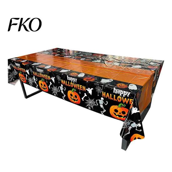 Spooky Tablecloth Happy Halloween Disposable Tablecloth, Pumpkin Ghost Skeleton Waterproof Table Cover for Kitchen Dining Room, Party Supplies