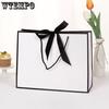 WTEMPO Ribbon Bow Paper Bags with Handles DIY Universal Packaging Bags Simple Elegant Shopping Bags Perfect for Birthday Wedding and Other Festivals
