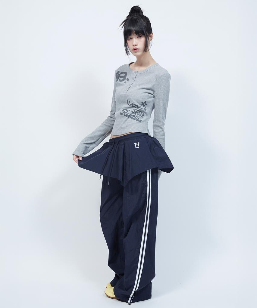 LMR Layered Track Nylon Skirt Pants Navy