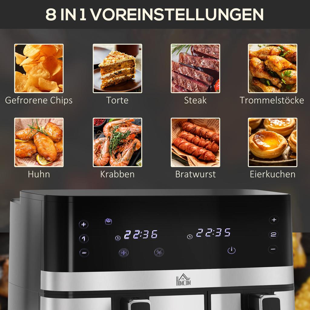 Air Fryer, 2700 W, 8 Settings, 41.8 cm x 39.2 cm x 31.1 cm, Black + Silver
