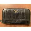 Used Black Long Wallet Genuine Leather Black Gold Nappa Gaufre