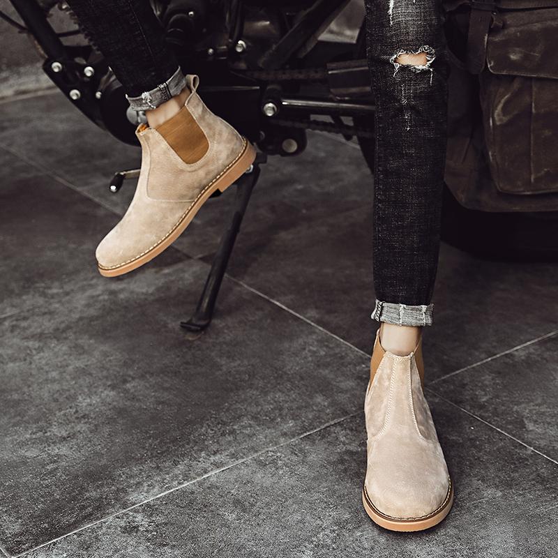 Зимние мужские ботинки ручной работы из коровьей замши, модная обувь «Челси», винтажные мотоциклетные ботинки, теплые зимние ботинки для мужчин