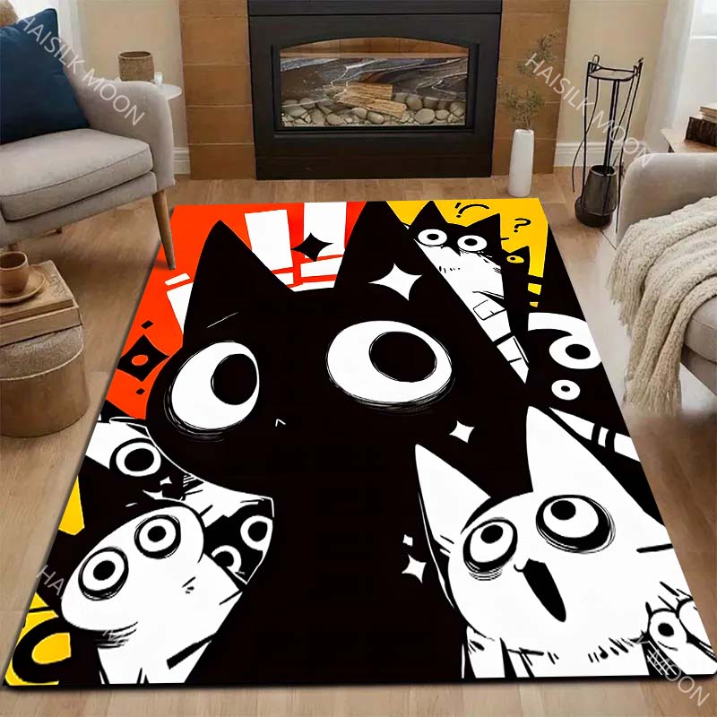 Multiple sizes Cartoon big-eyed cats and question marks Carpet for Living Room Bedroom Sofa Home Decor Rus Non-slip Floor Mat