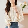 Apricot Embroidered Women's Long Sleeve Cotton Shirt with Lace Collar for Spring & Autumn 2025