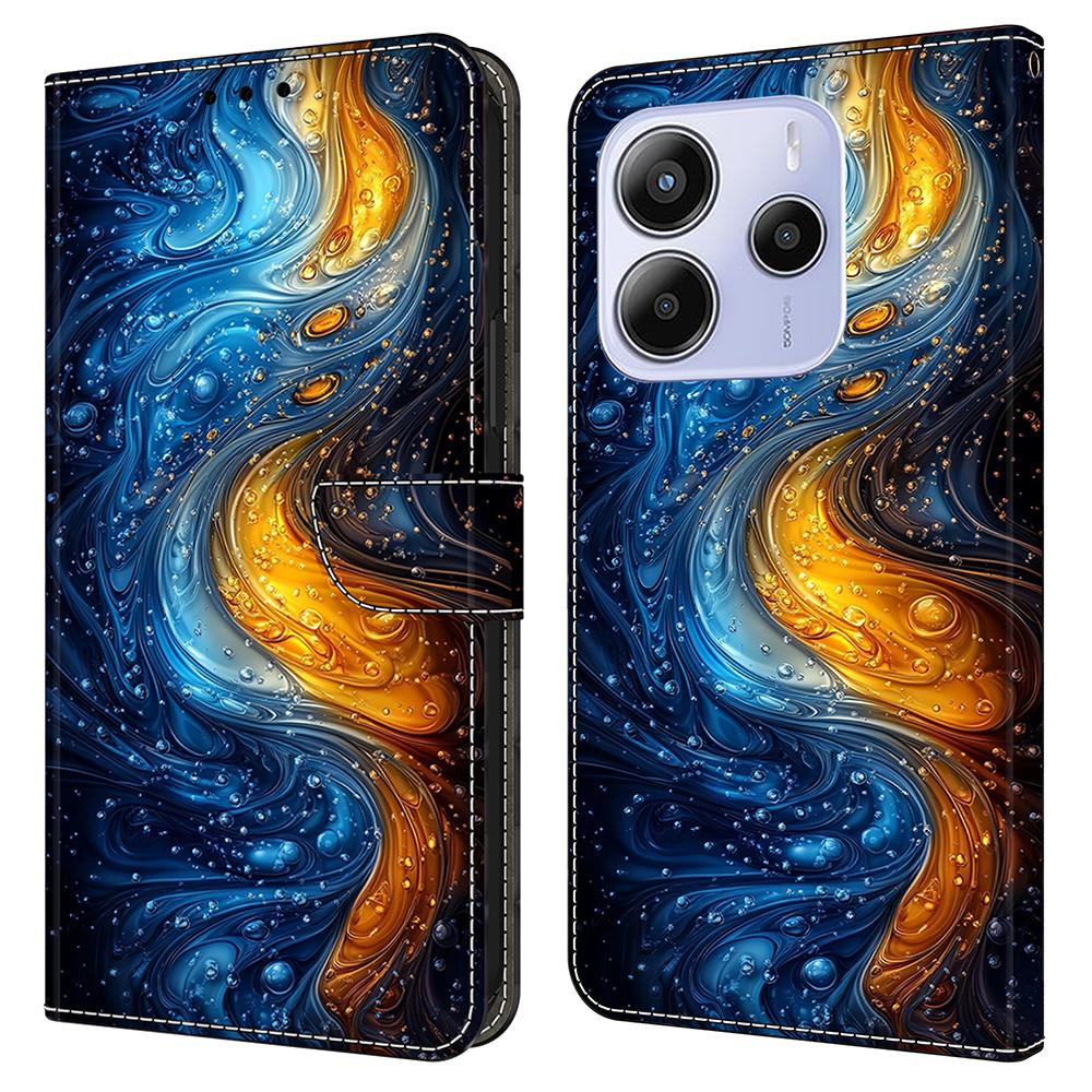 Для Xiaomi Redmi Note 14 4G (164,84мм) Кожаный чехол с принтом, кошелек-подставка, откидная крышка для телефона