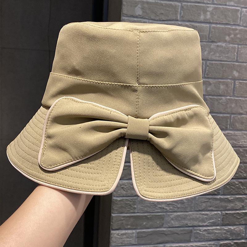 Korean versatile new bucket hat women's summer French bow sunshade sunscreen hat outdoor big eaves hat